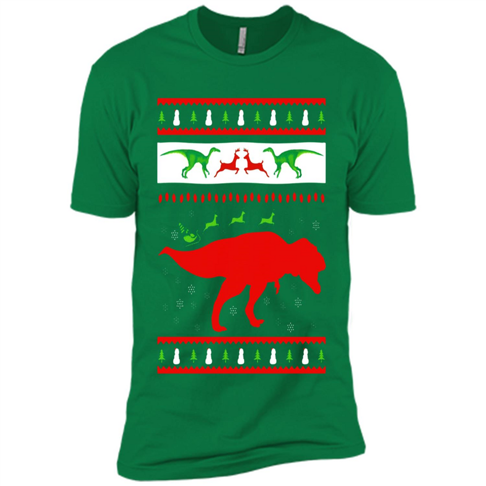 Dinosaur and Santa Clause Ugly Christmas Sweater - Premium Short Sleeve T-Shirt