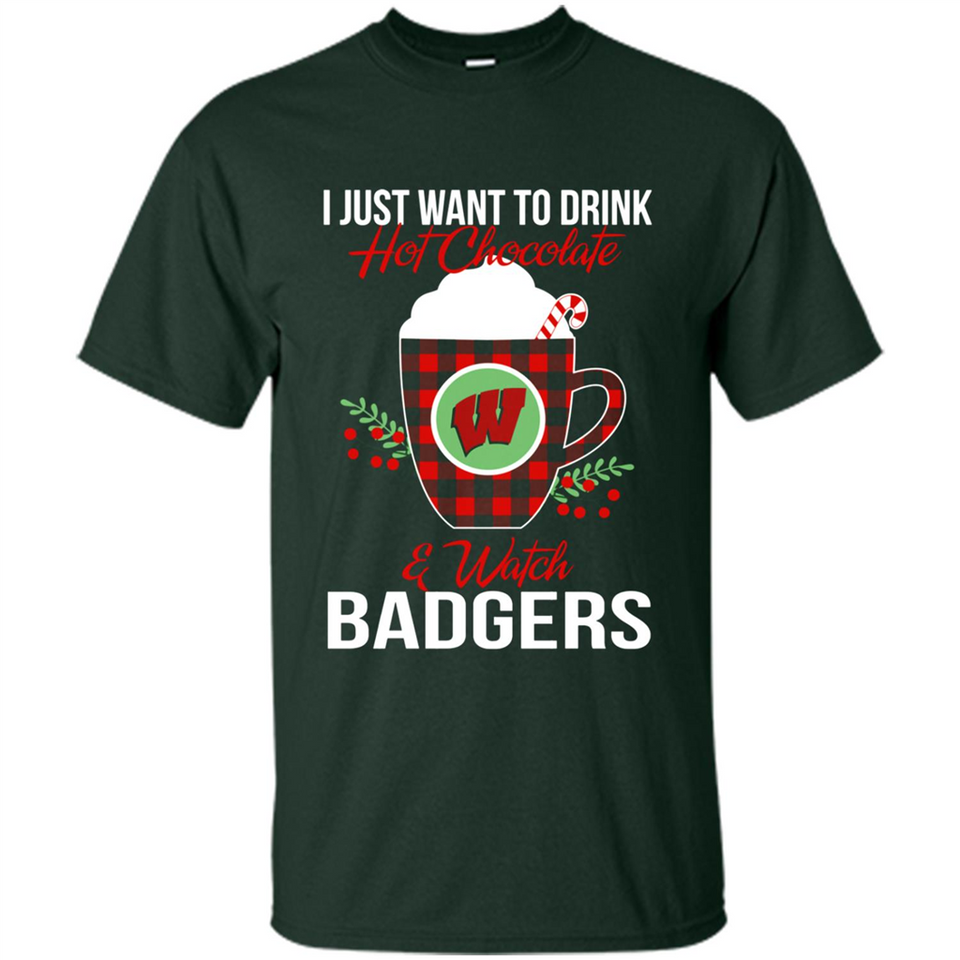 I Just Want To Drink Hot Chocolate & Watch Wisconsin Badgers Ugly Christmas Sweater PINGPONG