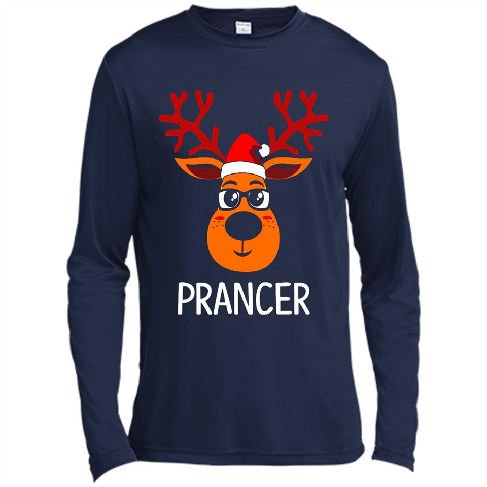 Prancer Reindeer Santa Claus Funny Xmas Holiday T-Shirt - Canvas Long Sleeve T-Shirt