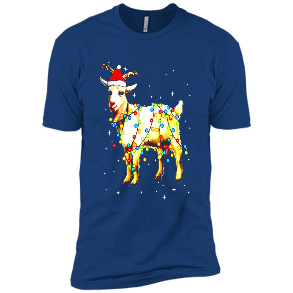 Christmas Lights Goat Wearing Santa Hat T-Shirt - Premium Short Sleeve T-Shirt