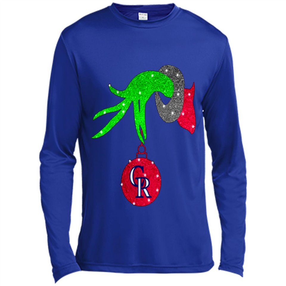 GRINCH HAND HOLDING COLORADO ROCKIES GLITTER CHRISTMAS PINGPONG