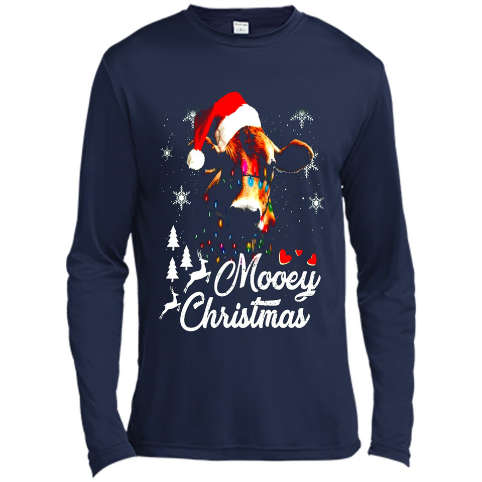 Mooey Christmas Cow Santa Christmas Lover Lights Sweatshirt - Canvas Long Sleeve T-Shirt