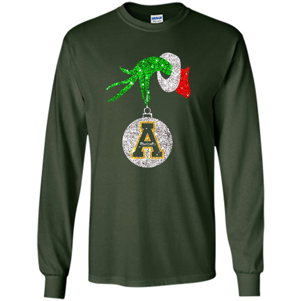Funny Appalachian State Mountaineers Glitter Grinch Monogram Ornament Christmá - Long Sleeve T-Shirt