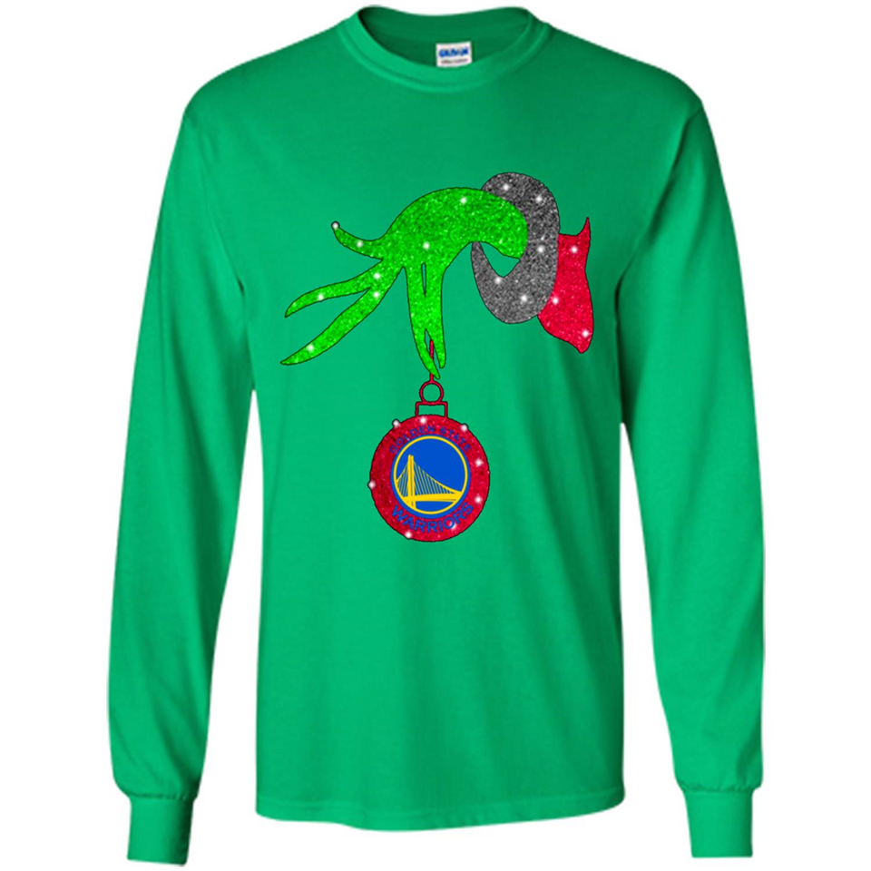 GRINCH HAND HOLDING GOLDEN STATE WARRIORS GLITTER CHRISTMAS PINGPONG