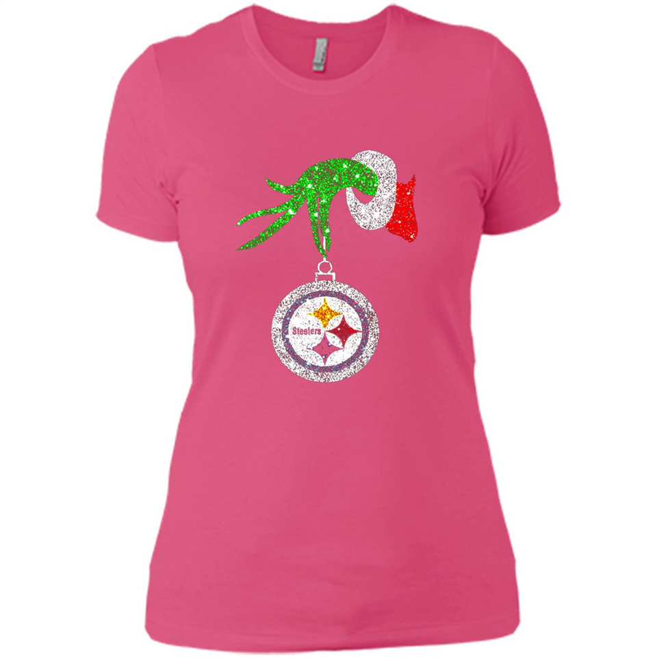 Fantastic Pittsburgh Steelers Glitter Grinch Monogram Ornament Christmas Gift - Ladies' Boyfriend T-Shirt