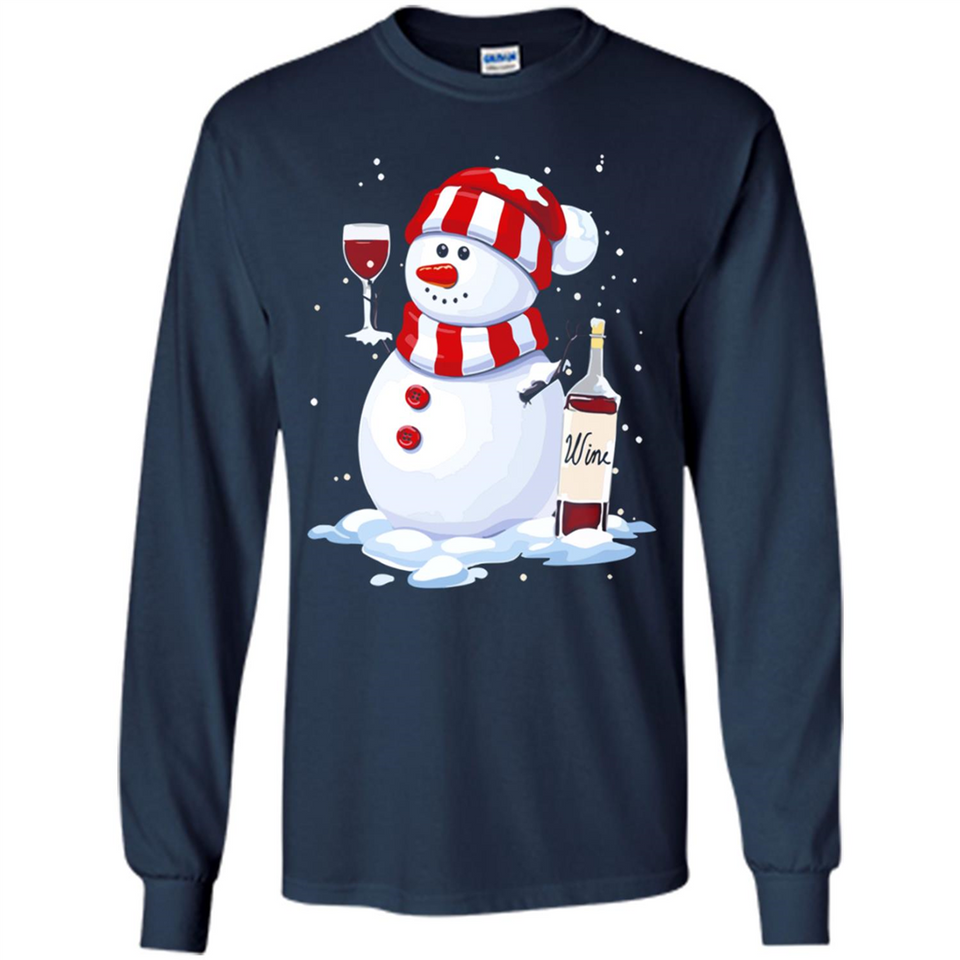 Cute Snowman drink Red Wine Christmas - Long Sleeve T-Shirt