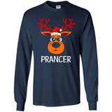 Prancer Reindeer Santa Claus Funny Xmas Holiday T-Shirt - Long Sleeve T-Shirt