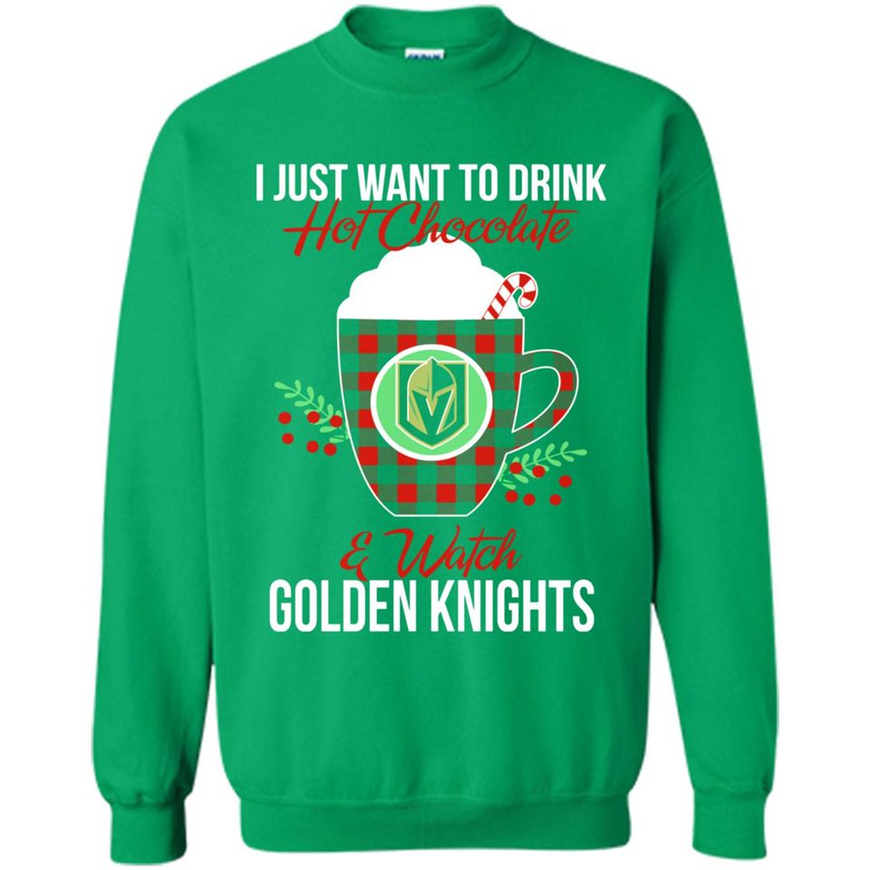 I Just Want To Drink Hot Chocolate & Watch Vegas Golden Knights Ugly Christmas Sweater PINGPONG