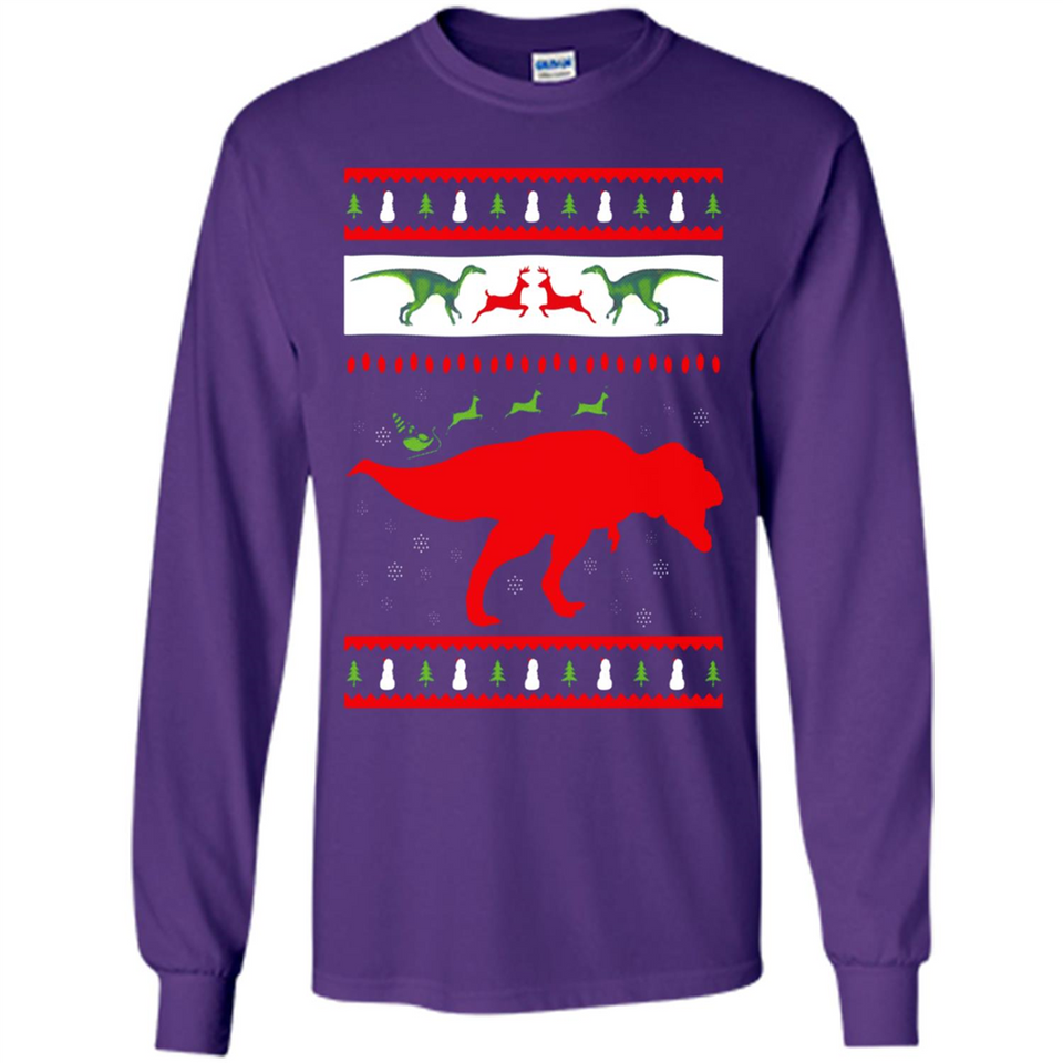 Dinosaur and Santa Clause Ugly Christmas Sweater - Long Sleeve T-Shirt