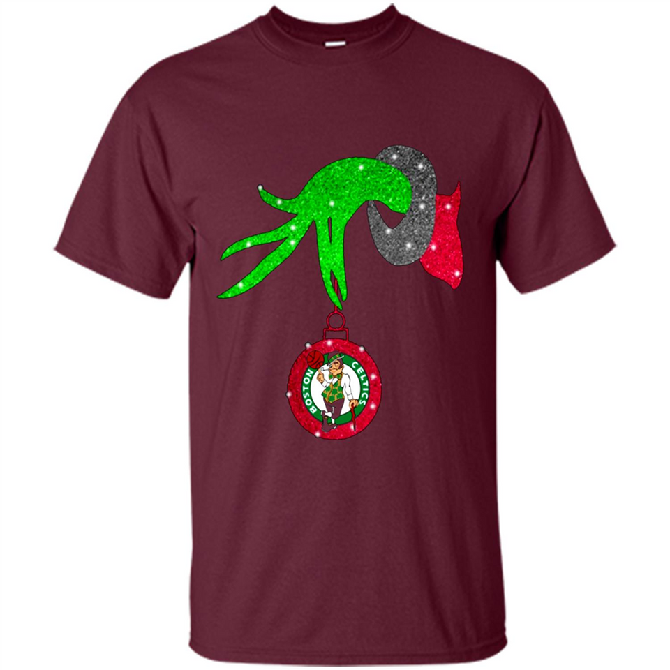 GRINCH HAND HOLDING BOSTON CELTICS NBA GLITTER CHRISTMAS PINGPONG