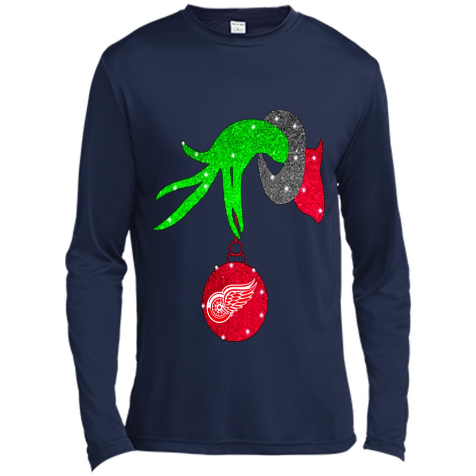 GRINCH HAND HOLDING DETROIT RED WINGS GLITTER CHRISTMAS PINGPONG