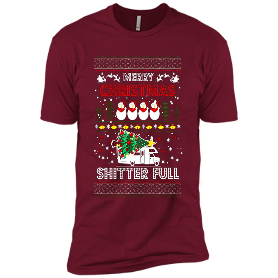 Merry Christmas Shitter Full Christmas Tree Snowman Sweater PINGPONG - Premium Short Sleeve T-Shirt