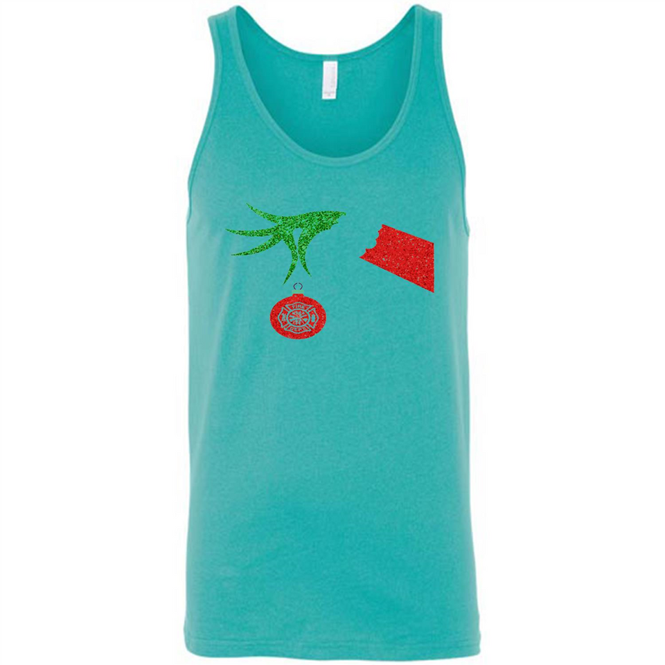 Funny Grinch Hand holding Firefighter ornament Christmas Sporty T-Shirt - Canvas Unisex Tank