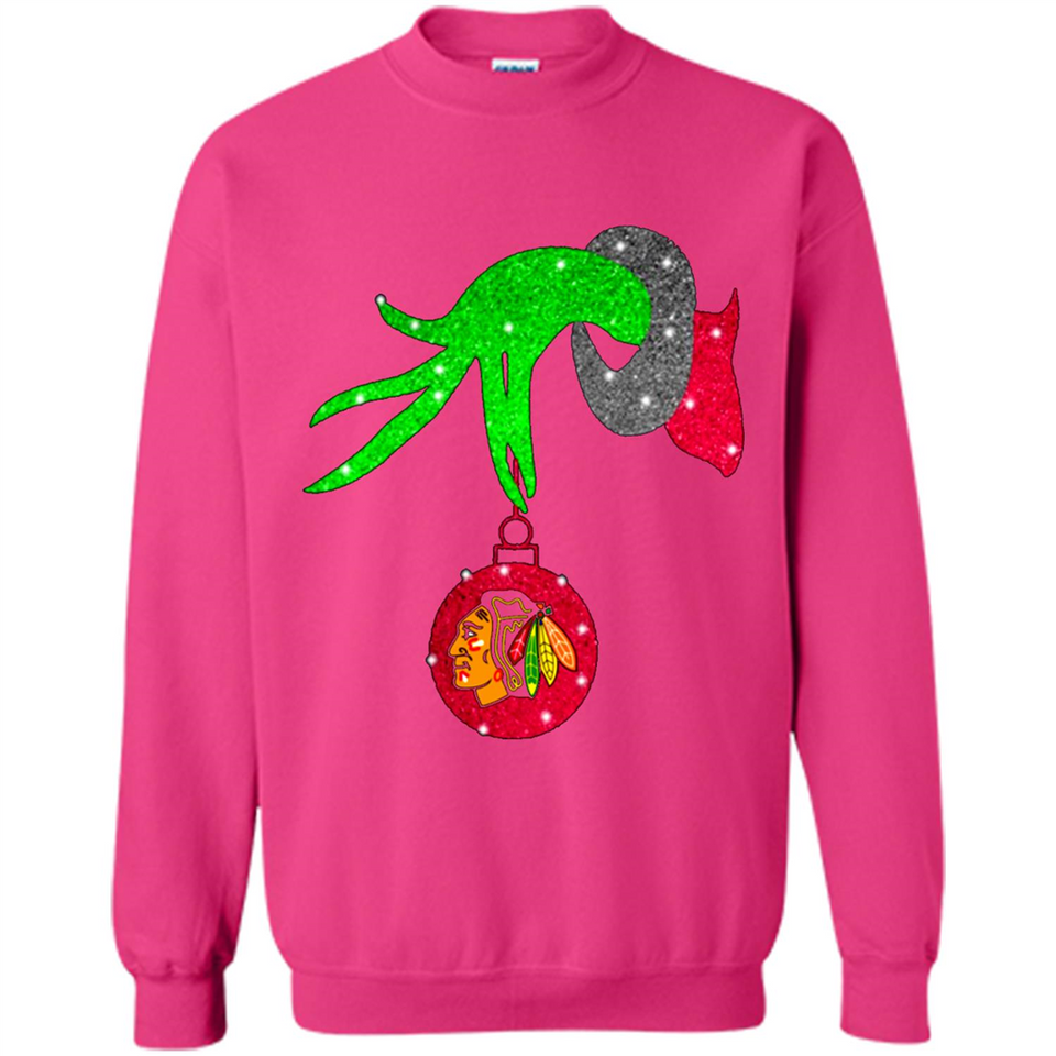 GRINCH HAND HOLDING CHICAGO BLACKHAWKS GLITTER CHRISTMAS PINGPONG