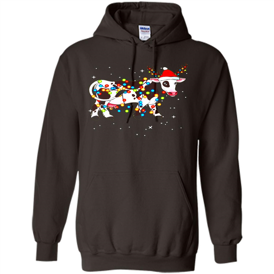 Christmas Lights Cow Wearing Santa Hat Funny Xmas Sweatshirt - Hoodie