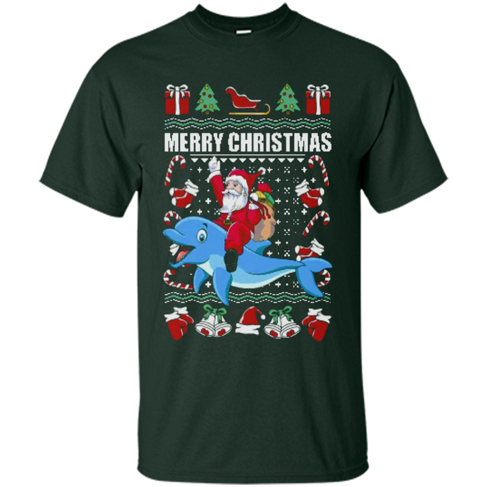 Ugly Christmas Santa Riding Dolphin - Shirt