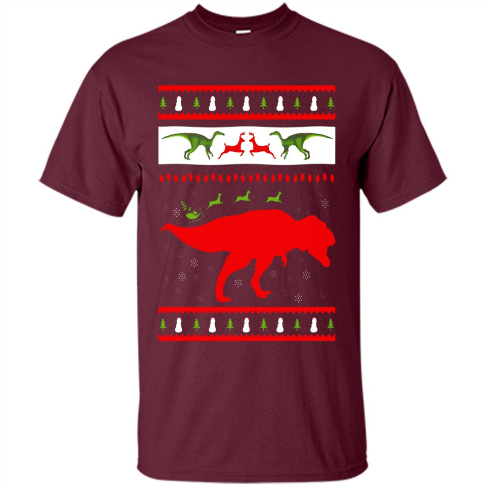 Dinosaur and Santa Clause Ugly Christmas Sweater - Shirt