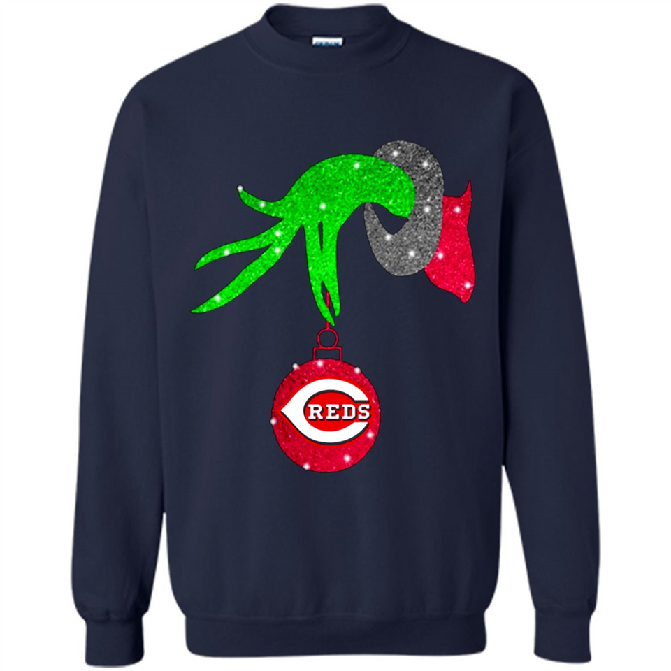 GRINCH HAND HOLDING CINCINNATI REDS GLITTER CHRISTMAS PINGPONG