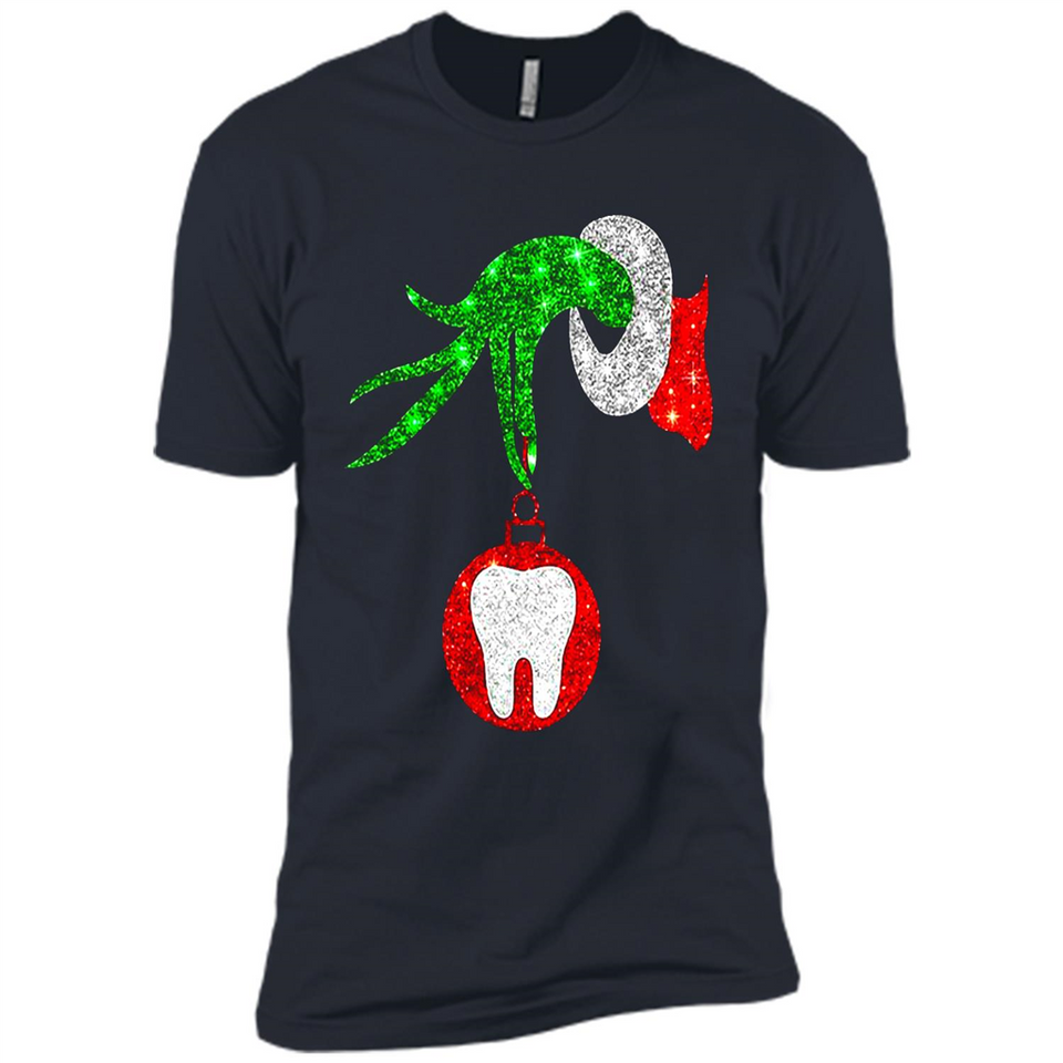 Christmas Nurse Grinch hand holding clinic dental ornament - Premium Short Sleeve T-Shirt