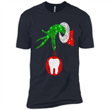 Christmas Nurse Grinch hand holding clinic dental ornament - Premium Short Sleeve T-Shirt