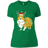 Christmas Lights Shetland Sheepdog Wearing Santa Hat Funny Xmas - Ladies' Boyfriend T-Shirt