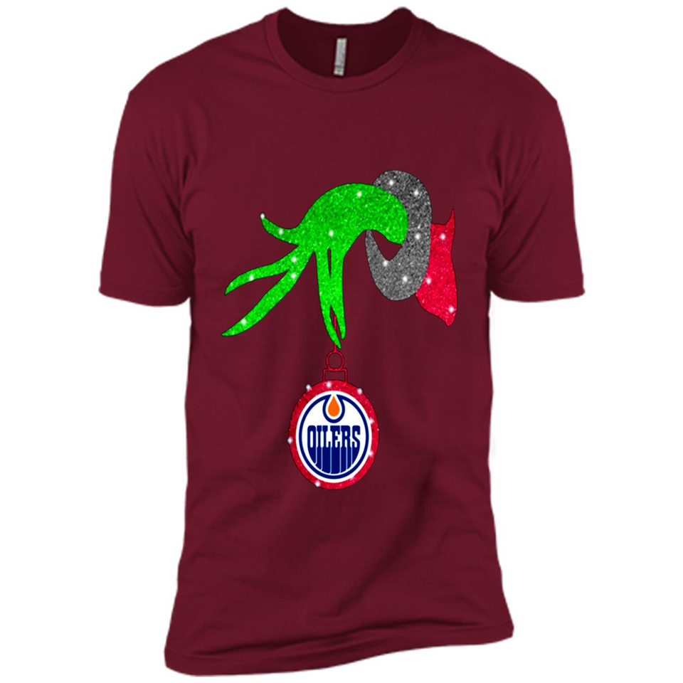 GRINCH HAND HOLDING EDMONTON OILERS GLITTER CHRISTMAS PINGPONG