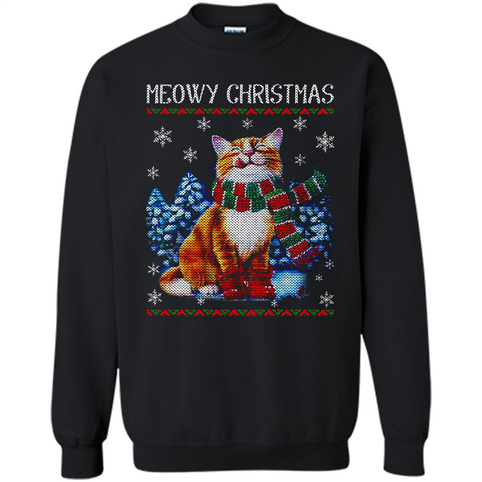 Christmas Ugly Sweater Cat With Christmas Meowy Chritstmas - Sweatshirt
