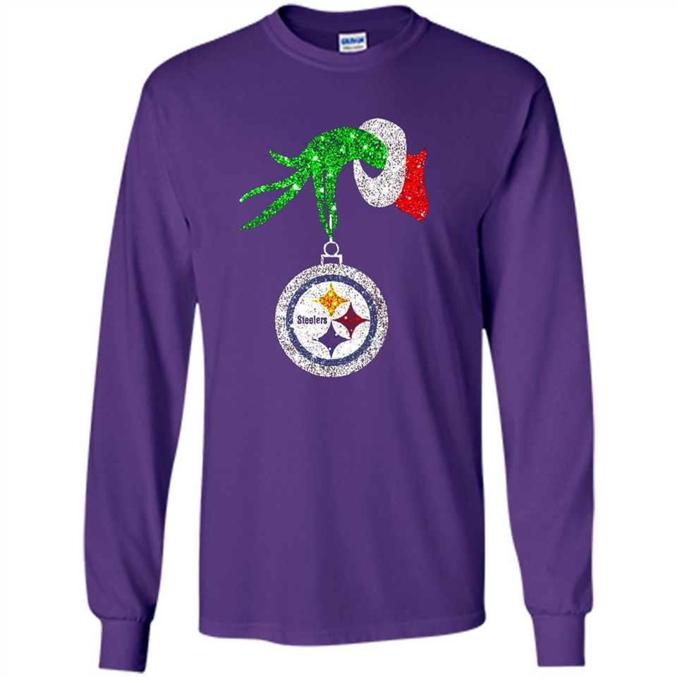 Fantastic Pittsburgh Steelers Glitter Grinch Monogram Ornament Christmas Gift - Long Sleeve T-Shirt