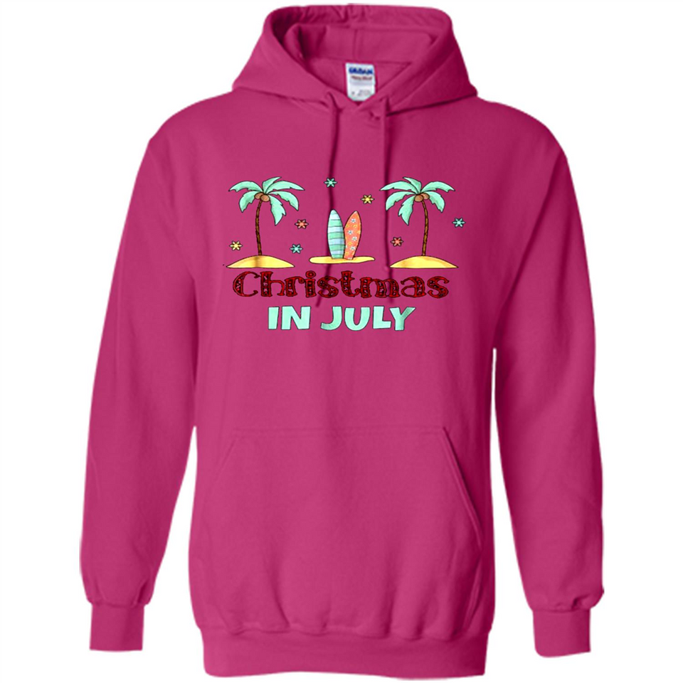 Christmas In July Shirt Surfing Palm Trees Surfboard - Hoodie