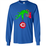 GRINCH HAND HOLDING CINCINNATI REDS GLITTER CHRISTMAS PINGPONG