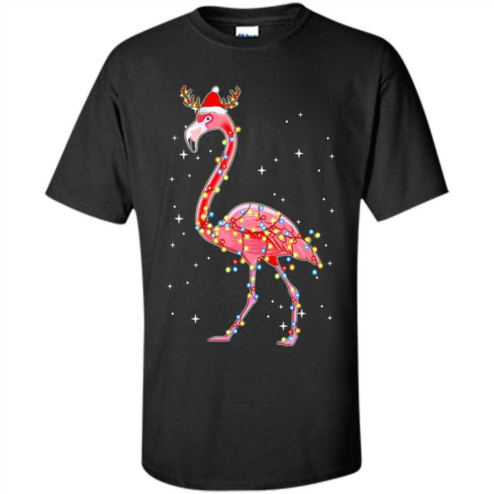 Christmas Lights Flamingo Wearing Santa Hat Funny Xmas - Shirt