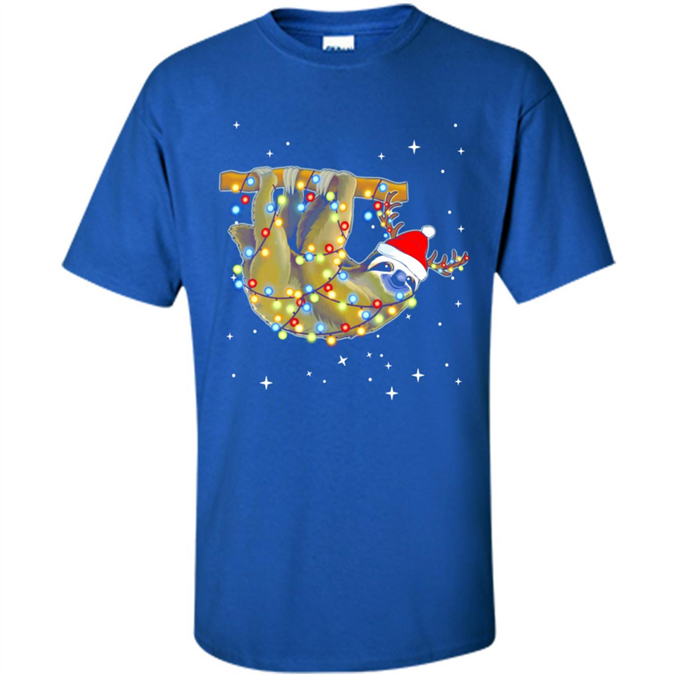Christmas Lights Sloth Wearing Santa Hat Funny Xmas - Shirt