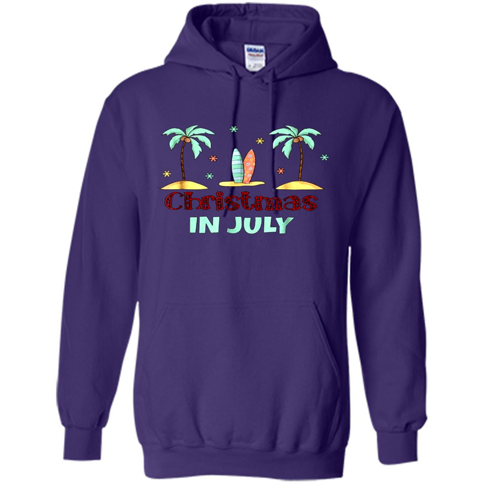 Christmas In July Shirt Surfing Palm Trees Surfboard - Hoodie