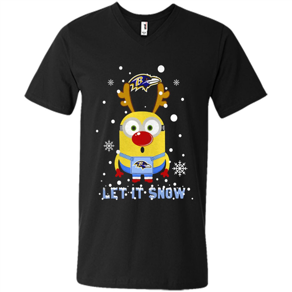 Minion Baltimore Ravens Ugly Christmas Sweater Let it Snow - Men's V-Neck