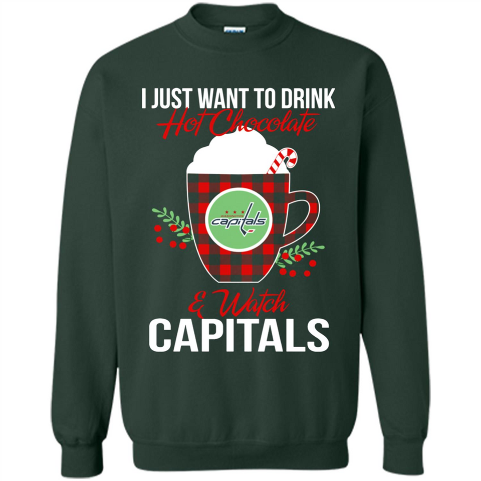 I Just Want To Drink Hot Chocolate & Watch Washington Capitals Ugly Christmas Sweater PINGPONG
