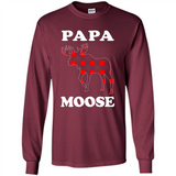 Papa Moose Funny Christmas Plaid Buffalo T-Shirt - Long Sleeve T-Shirt