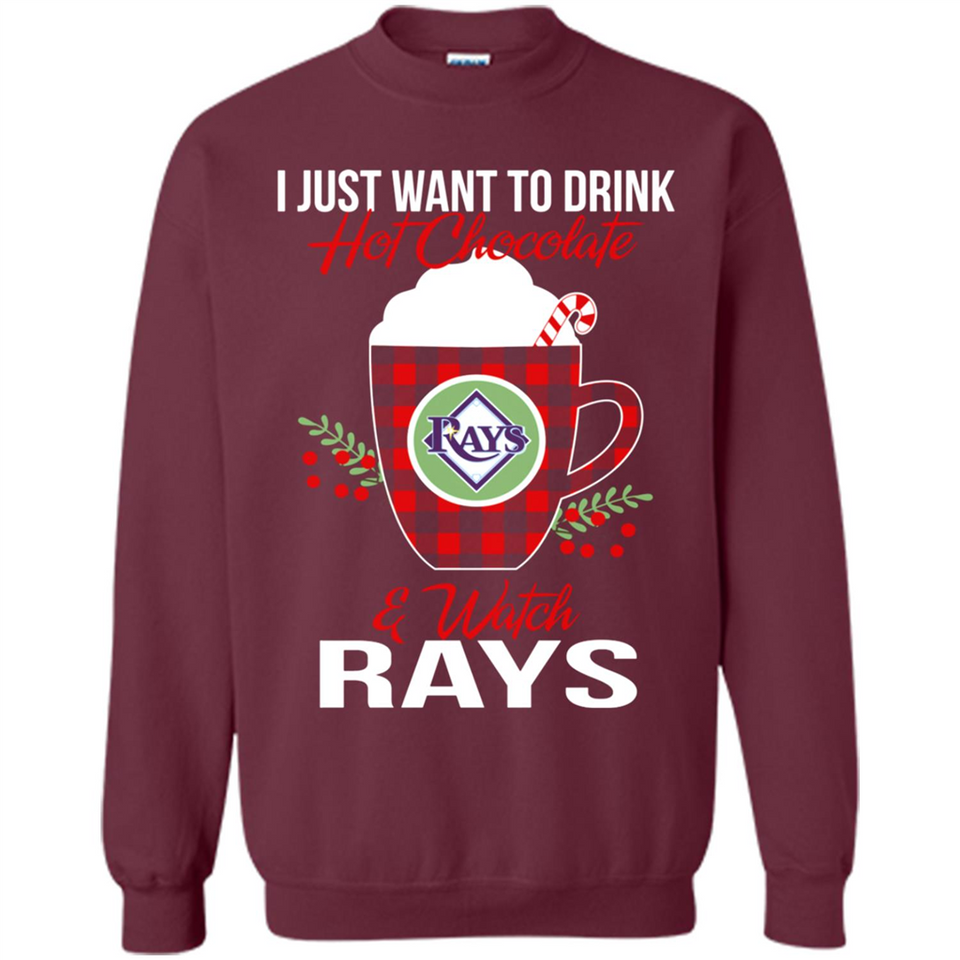 I Just Want To Drink Hot Chocolate & Watch Tampa Bay Rays Ugly Christmas Sweater PINGPONG