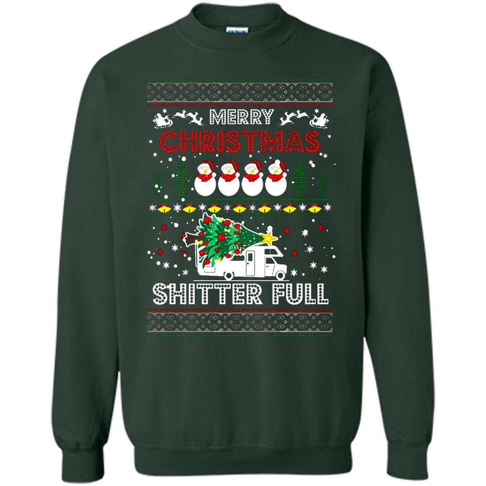Merry Christmas Shitter Full Christmas Tree Snowman Sweater PINGPONG - Sweatshirt