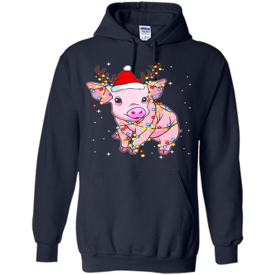 Christmas Lights Pig Wearing Santa Hat Funny Xmas - Hoodie