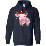 Christmas Lights Pig Wearing Santa Hat Funny Xmas - Hoodie