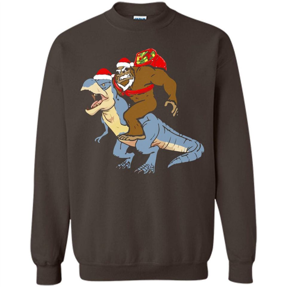 Bigfoot Riding Dinosaurus T-Shirt Funny Bigfoot Santa - Sweatshirt