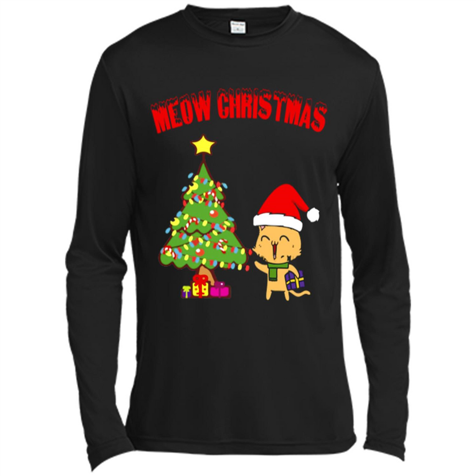Meow merry christmas- cat and pine merry christmas - Canvas Long Sleeve T-Shirt