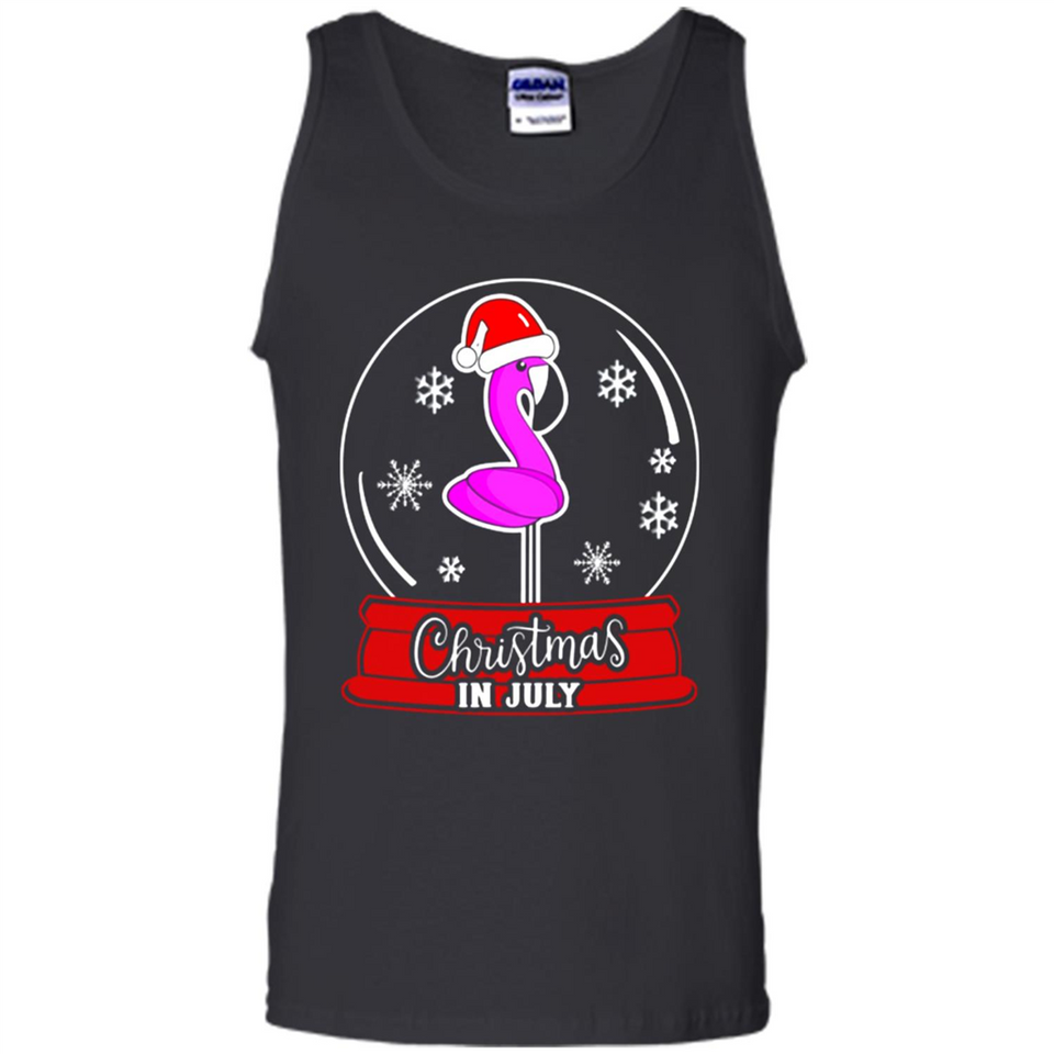 Christmas In July Flamingo Snow Globe Santa Hat - Tank Top