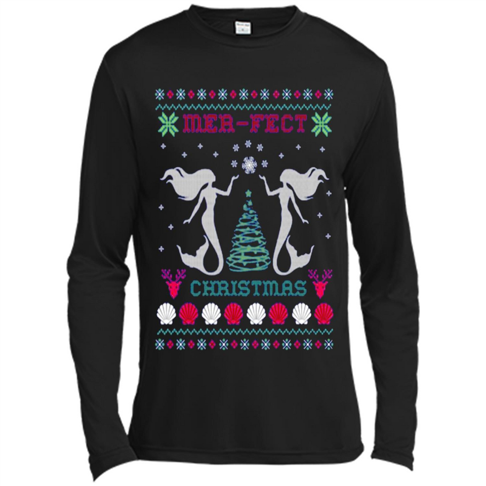 Mermaid Mer-Fect Ugly Christmas Sweater - Canvas Long Sleeve T-Shirt