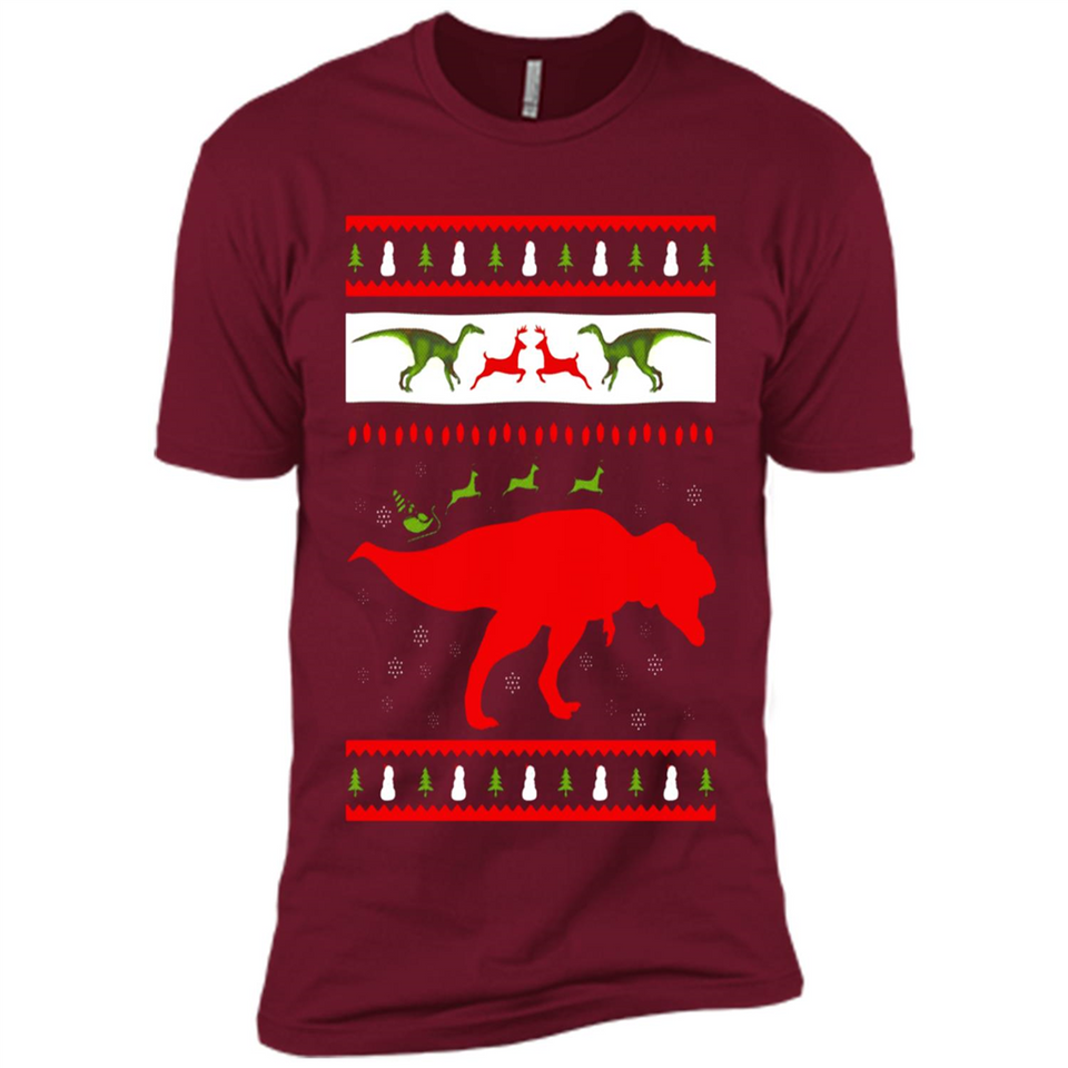 Dinosaur and Santa Clause Ugly Christmas Sweater - Premium Short Sleeve T-Shirt