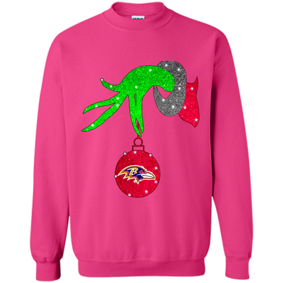 GRINCH HAND HOLDING BALTIMORE RAVENS GLITTER CHRISTMAS PINGPONG