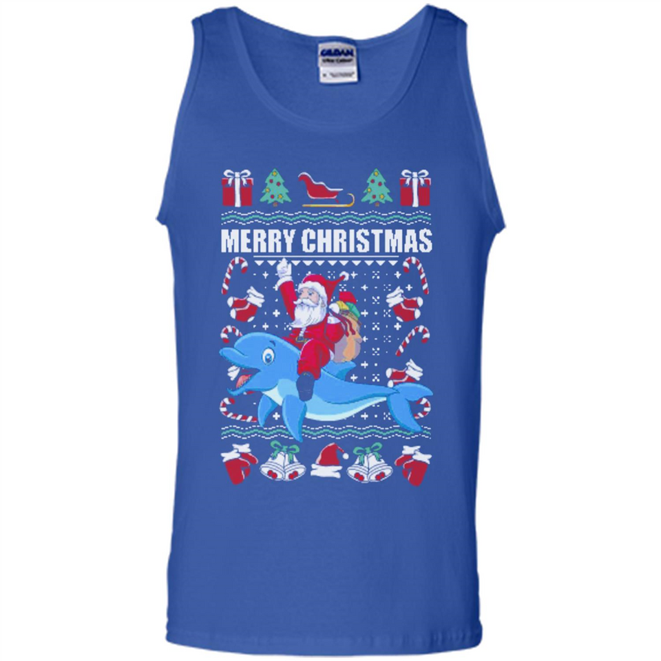 Ugly Christmas Santa Riding Dolphin - Tank Top