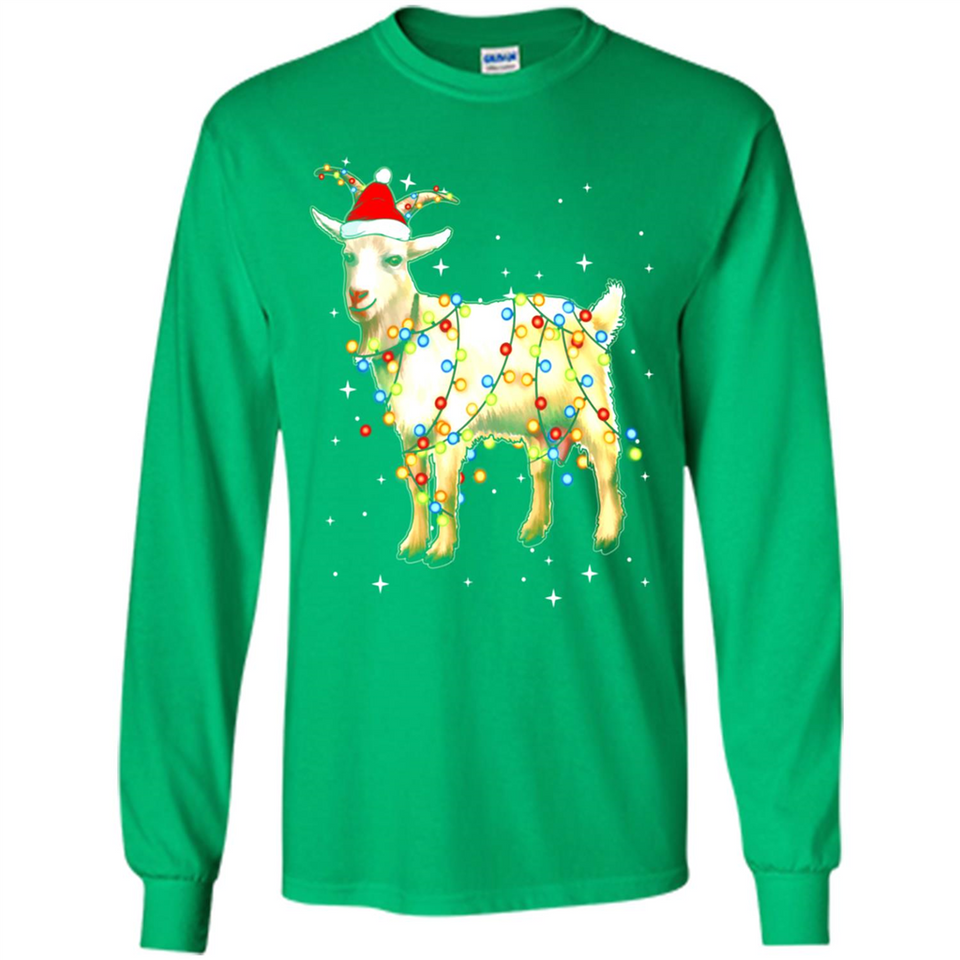 Christmas Lights Goat Wearing Santa Hat Funny Xmas - Long Sleeve T-Shirt
