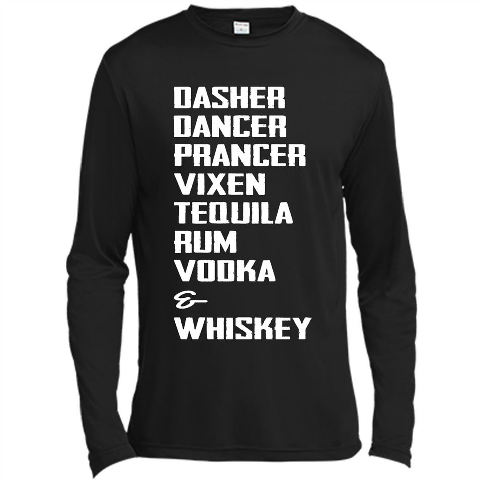 Dasher Dancer Prancer Vixen Tequila Rum Vodka Whiskey Reindeer Christmas T-Shirt - Canvas Long Sleeve T-Shirt