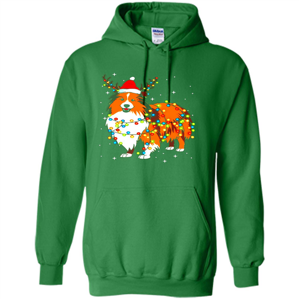Christmas Lights Shetland Sheepdog Wearing Santa Hat Funny Xmas Mug - Hoodie